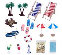 TAFACE Juego de 18 piezas de colección de playa, mini decoraciones, verano, mini concha, sombrilla, silla de playa, accesorios adecuados para decoración de bricolaje, regalo único