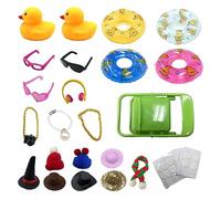 TAFACE Juego de 2 adornos de pato amarillo de goma para coche, juguete de baño, juguete para niños, con flotador, sombrero, collar, gafas, etc.