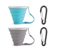 TAFACE - Juego de 2 Vasos Plegables de Silicona Con Tapas, Portátiles y Ligeros Para Camping, Viajes, Pícnic (Gris, Azul)
