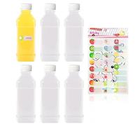 TAFACE - Juego de 6 botellas de jugo transparentes, 1 pegatina de fruta, contenedor de bebida de 250 ml, botella de PET con tapa, botella transparente reutilizable, leche, jugo (tapa blanca)