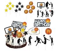 TAFACE Juego de insertos de pastel de baloncesto de 29 piezas, decoración de pastel de cumpleaños, decoración de cupcakes, banderas de postre de panadería, fiesta temática