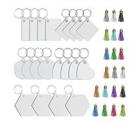TAFACE Juego de llaveros de 80 piezas, 20 piezas de etiquetas colgantes de MDF, anillos, clips y borlas, llaveros de sublimación en blanco para manualidades de bricolaje