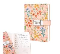 Tagebuch mit Schloss, verschlossenes Rosa Blumen Tagebuch für Frauen und Mädchen, nachfüllbares wasserdichtes PU-Leder-Tagebuch mit liniertem Papier, stilvolles silbernes Tagebuch mit Verschluss