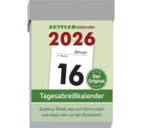 Tagesabreißkalender S 2026 - 4,1x5,9 cm - 1 Tag auf 1 Seite - mit Sudokus, Rezepten, Rätseln uvm. auf den Rückseiten - Bürokalender 301-0000