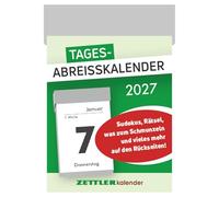 Tagesabreißkalender S 2027: Abreißkalender 4 x 6 cm, 1 Tag pro Seite mit Sudoku, Rezepten, Rätseln & Tipps auf den Rückseiten