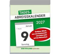 Tagesabreißkalender XL 2027: Abreißkalender 8 x 11 cm, 1 Tag pro Seite mit Sudoku, Rezepten, Rätseln & Tipps auf den Rückseiten
