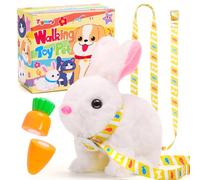 Tagitary Juguetes de peluche electrónico con sonidos, orejas que se mueven, boca y nariz que se contraen, juguete interactivo de conejo para niños con correa, regalo de cumpleaños de Pascua para niños