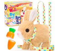 Tagitary Juguetes de Peluche electrónicos de Conejo con Sonidos, Orejas Que se mueven, Saltos, Boca y Nariz contraídos, Juguete Interactivo de Conejo para niños con Correa, Regalo de cumpleaños de