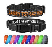 TagME Personalizado Extra Grande Collar Perro, Bordado Nombre y Número De Teléfono Reflectante Collar Perros, Negro XL
