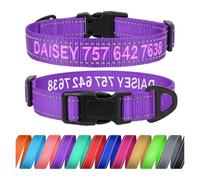 TagME Personalizado Grande Collar Perro, Bordado Nombre y Número De Teléfono Reflectante Collar Perros, Morado L