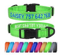TagME Personalizado Grande Collar Perro, Bordado Nombre y Número De Teléfono Reflectante Collar Perros,Verde L