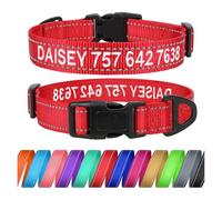 TagME Personalizado Grande Collar Perro, Bordado Nombre y Número De Teléfono Reflectante Collar Perros, Rojo L