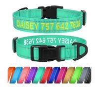 TagME Personalizado Grande Collar Perro, Bordado Nombre y Número De Teléfono Reflectante Collar Perros,Turquesa L