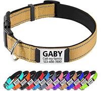 TagME Personalizado Nylon Collares para Perros, Ajustable Reflectante Collar Perro con Acolchados, Etiqueta de Acero Inoxidable Nombre Grabado y Número de Teléfono, Caqui