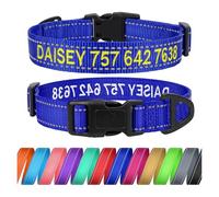 TagME Personalizado Pequeño Collar Perro, Bordado Nombre y Número De Teléfono Reflectante Collar Perros, Azul Oscuro XS