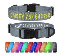 TagME Personalizado Pequeño Collar Perro, Bordado Nombre y Número De Teléfono Reflectante Collar Perros, Gris S