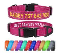 TagME Personalizado Pequeño Collar Perro, Bordado Nombre y Número De Teléfono Reflectante Collar Perros, Rosa XS