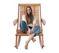 Tagowao Tumbona de bambú con reposabrazos, mecedora ergonómica para jardín, balcón, salón, terraza exterior