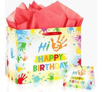 TagreSpike Hi Five - Bolsa de regalo colorida de 5º cumpleaños con papel de regalo de 5º cumpleaños y tarjeta de impresión a mano, decoraciones de cumpleaños para niños y niñas, suministros de fiesta