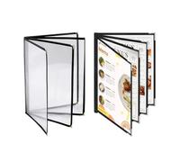 Tagtight 2Pcs Fundas de Menú A4, Cubiertas de Menú de Restaurante, Transparentes Fundas de Cartas Negras para TamañO A4 Estilo de Libro Cafe Bar 4 Páginas 8 Ver