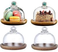 Tagtight 4 Piezas de Campana para Tartas con Tapa, Mini Campana de Cristal, Postre, Cupcake, Bandeja para Servir Queso, Alimentos, Soporte para Tartas para Bodas cumpleañ