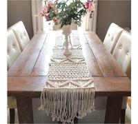 Tagtight Camino de Mesa de macramé Beige Estilo rústico con borlas, Lavable, para Bodas, decoración de Mesa, Encaje de Ganchillo, Mantel de para Fiestas, cumpleaños, 35 x 180 cm