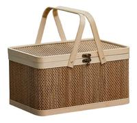 Tagtight Cesta de Mimbre para Picnic con Tapa y asa, Cesta de Bambú Cesta Tejida Natural y Amigable, Cesta de Picnic, Cesta de Almacenamiento de Pan para Bocadillos, Dulces (30 * 20 * 16cm)