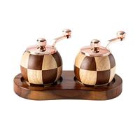 Tagtight Juego de molinillos de sal y pimienta con manivela y patrón de tablero de ajedrez, moderno molinillo manual de especias juego de 2 con bandeja, molinillo de pimienta, regalo de cocina