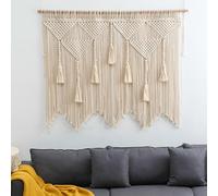 Tagtight Tapiz de pared de macramé, tapiz bohemio grande tejido, decoración de pared, de cortina de macramé, tapiz de arte beige para salón, dormitorio, fondo de boda, 120 x 100 cm (sin de