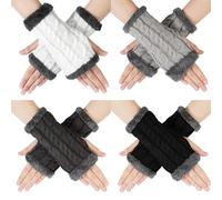 TAGVO 4 Pares de Guantes Sin Dedos Mujer invierno Guantes de Punto Térmicos con Forro Polar de Suave Guantes de invierno para Mujer para Ciclismo, Conducir, Correr, Estudiar fuera del Trabajo