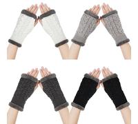 TAGVO 4 Pares de Guantes Sin Dedos Mujer invierno Guantes de Punto Térmicos con Forro Polar de Suave Guantes de invierno para Mujer para Ciclismo, Conducir, Correr, Estudiar fuera del Trabajo