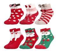 TAGVO 6 Pares De Calcetines Borrosos De Vellón Térmico Rojo Navideño, Calcetines De Copo De Nieve De Reno Santa, Calcetines Suaves y Cálidos De Invierno