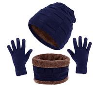 TAGVO Conjunto de Gorro Bufanda Guantes para Invierno 3 in 1, Fleece Suave Grueso Interior, Gorro de Esquí Unisex de Punto Elástico, Calentador de Cuello, Guantes Táctiles