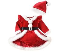 TAGVO Disfraz de Elfo de Navidad para Bebé, Conjunto de Disfraz Navideño para bebés, Vestido Navideño Rojo con Falda y Gorro, Body de Cosplay para La Primera Navidad de Bebés y Niños 1 a 18 Meses