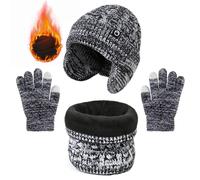 TAGVO Gorro Bufanda Guantes invierno Set para Niños 4 a 10 Años, 3-in-1 Gorro de punto Bufanda de lana Guantes de Táctiles Sets Niños, Sombreros de Invierno con orejeras Sets para niños y niñas