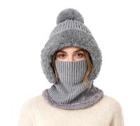 TAGVO Gorro de Punto Invierno Mujeres, Cálido Gorro y Calentador De Cuello, Pasamontañas Térmico Invierno de Viento con Mascarilla, Forro Suave y Grueso para Al Aire Libre,Gris