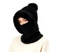 TAGVO Gorro de Punto Invierno Mujeres, Invierno Cálido Gorro De Punto y Calentador De Cuello, Pasamontañas Térmico Invierno de Viento con Mascarilla, Forro Suave y Grueso para Al Aire Libre,Negro