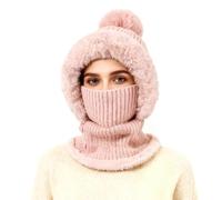 TAGVO Gorro de Punto Invierno Mujeres, Invierno Cálido Gorro De Punto y Calentador De Cuello, Pasamontañas Térmico Invierno de Viento con Mascarilla, Forro Suave y Grueso para Al Aire Libre,Gris