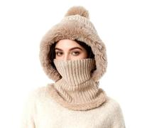 TAGVO Gorro de Punto Invierno Mujeres, Invierno Cálido Gorro De Punto y Calentador De Cuello, Pasamontañas Térmico Invierno de Viento con Mascarilla, Forro Suave y Grueso para Al Aire Libre,Beige