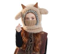 TAGVO Gorro Infantil de Invierno con Bufanda & Cubierta Facial, Beanie Suave Forrado de Polar con Divertidos Cuernos para Niños y Niñas 3-6 Años, Pasamontañas Cálido a Prueba de Viento
