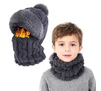 TAGVO Gorro y Bufanda de Punto Holgado Invierno para Unisex Niños, 3 en 1 Gorro Beanie con Pompón de Térmico Elástico Transpirable Forro Polar, Pasamontañas Balaclava Esquí Ciclismo para Niños y Niñas