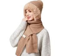 TAGVO Gorro y Bufanda de Punto Holgado para Mujer de Invierno, 2 en 1 Gorro de Suave y Elástico Cálido de Tejida Lana con Calentador de Cuello, Pasamontañas para Esquí Senderismo Correr Ciclismo
