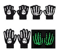 TAGVO Guantes Mágicos de Invierno para Niños 4 Pares, Guantes Calientes Esqueleto, Luminoso Manoplas de Dedo Completo Elásticas para Niños Niñas, 5-14 Años para Uso en Invierno Halloween