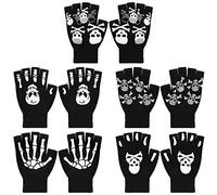TAGVO Guantes Mágicos de Invierno para Niños y Niñas, 5 Pares, Guantes Calientes Esqueleto, Manoplas Medio Dedo, 5-14 Años, Perfectos para Halloween