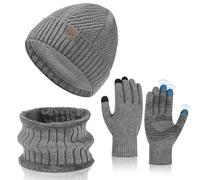 TAGVO Hat Scarf and Gloves Set, Winter Knitted Thermal Beanie Hat Circle Fleece Neck Warmer Warm Touchscreen Gloves Set, Cold Weather Set 3 in 1 Outdoor Skiing Cycling Hiking Gifts Set for Men Women
