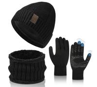 TAGVO Hat Scarf and Gloves Set, Winter Knitted Thermal Beanie Hat Circle Fleece Neck Warmer Warm Touchscreen Gloves Set, Cold Weather Set 3 in 1 Outdoor Skiing Cycling Hiking Gifts Set for Men Women