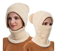 TAGVO Invierno Cálido Gorro De Punto y Calentador De Cuello Mujer, Pasamontañas Mascarilla Térmico Invierno Prueba de Viento, Forro Suave Grueso Sombreros Bufanda Capucha para Deportes Al Aire Libre