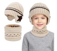 TAGVO Invierno Set de Bufanda Gorro de punto para Niños Niñas 2 a 6 Años, Térmico Gorro de lana Bufanda con Forro de Fleece Invierno Sets, Sombrero con orejeras Regalo para niños y niñas