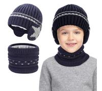 TAGVO Invierno Set de Bufanda Gorro de punto para Niños Niñas 2 a 6 Años, Térmico Gorro de lana Bufanda con Forro de Fleece Invierno Sets, Sombrero con orejeras Regalo para niños y niñas