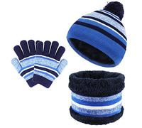 TAGVO Juego de gorro, bufanda, guantes 3 en 1 para niños, forro polar grueso, gorro de punto térmico, para niños de 3 a 6 años, accesorios de invierno